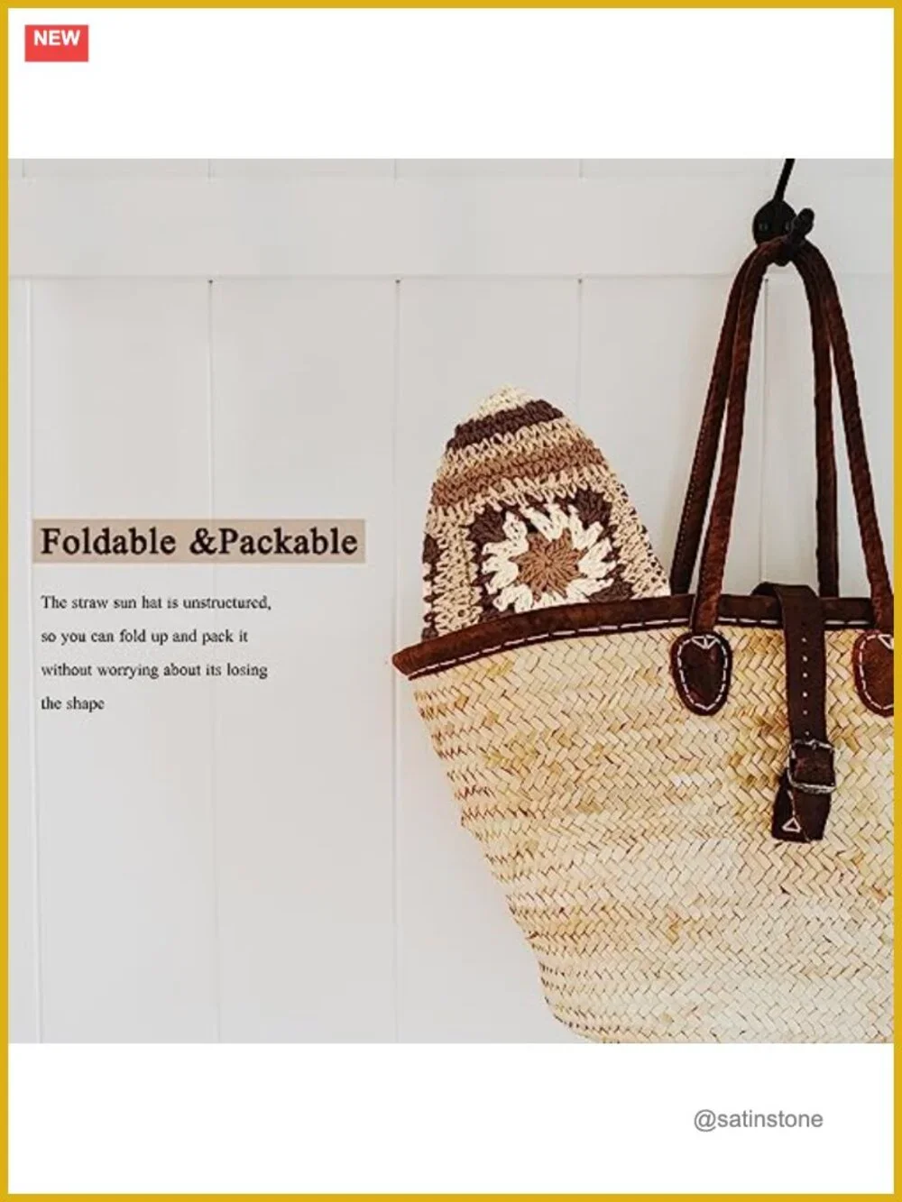 Multicolor Floral Crochet Straw Sun Hat Packable Wide Brim Bucket Hat for Women